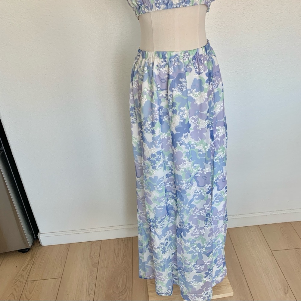 πͺ» SABO Venesa Maxi Skirt Crop Top Matching Set Blue Juniper Floral - Picture 6 of 16